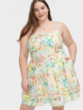 Roller Rabbit X Target Plus Size Pastel Tropical Vacation Print Short Dress 3X